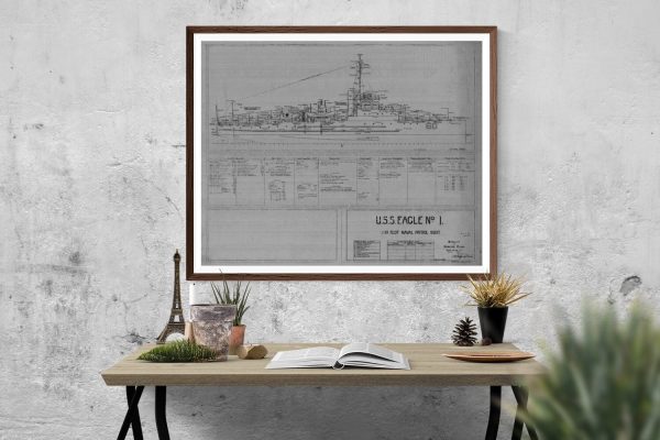 USS Eagle Blueprint - Ship Blueprint, Ship Drawing, Navy Patrol Craft Blueprint, Old Ship Blueprint, Ship Poster, Warship Blueprint