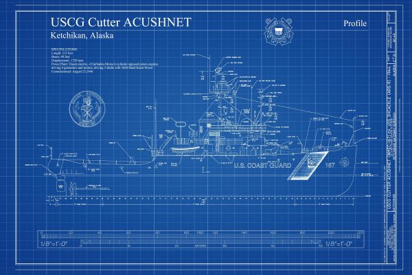 USCGC Acushnet Blueprint 1943 - Ship Blueprint, Ship Drawing, Boat Blueprint, Old Ship Blueprint, Sail Ship Poster, Coast Guard Cutter