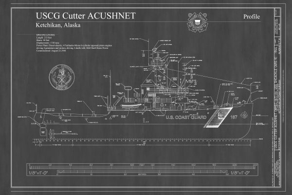 USCGC Acushnet Blueprint 1943 - Ship Blueprint, Ship Drawing, Boat Blueprint, Old Ship Blueprint, Sail Ship Poster, Coast Guard Cutter