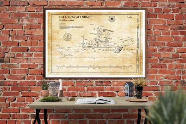 USCGC Acushnet Blueprint 1943 - Ship Blueprint, Ship Drawing, Boat Blueprint, Old Ship Blueprint, Sail Ship Poster, Coast Guard Cutter