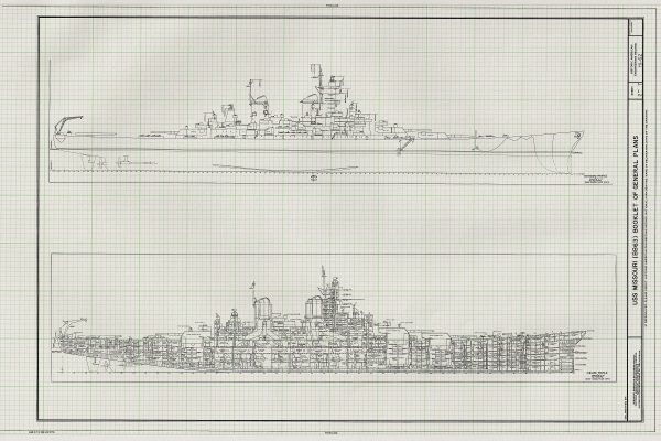 USS Missouri Blueprint - Navy Ship Blueprint, Ship Drawing, Battleship Blueprint, Old Ship Blueprint, Navy Ship Poster, Warship Blueprint