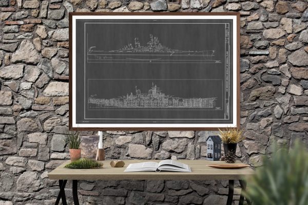 USS Missouri Blueprint - Navy Ship Blueprint, Ship Drawing, Battleship Blueprint, Old Ship Blueprint, Navy Ship Poster, Warship Blueprint