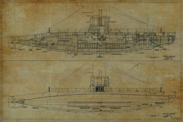 USS H-3 Submarine Blueprint - Nautical Poster, Ship Blueprint, Submarine Drawing, Battleship Blueprint, Old Sub Blueprint, Navy Blueprint