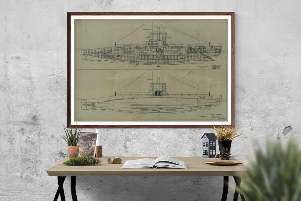 USS H-3 Submarine Blueprint - Nautical Poster, Ship Blueprint, Submarine Drawing, Battleship Blueprint, Old Sub Blueprint, Navy Blueprint