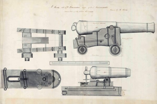 Naval Cannon Blueprint - Nautical Blueprint Poster, Ship Blueprint, Cannon Drawing, Navy Blueprint, Carronade Blueprint, Pirates Print