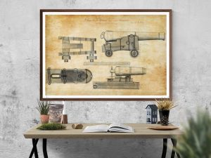 Naval Cannon Blueprint – Nautical Blueprint Poster, Ship Blueprint, Cannon Drawing, Navy Blueprint, Carronade Blueprint, Pirates Print