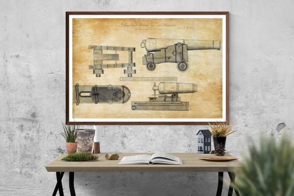 Naval Cannon Blueprint - Nautical Blueprint Poster, Ship Blueprint, Cannon Drawing, Navy Blueprint, Carronade Blueprint, Pirates Print