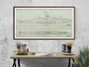 USS H-4 Submarine Blueprint – Submarine Drawing, Nautical Poster, Ship Blueprint, Battleship Blueprint, Old Sub Blueprint, Navy Blueprint