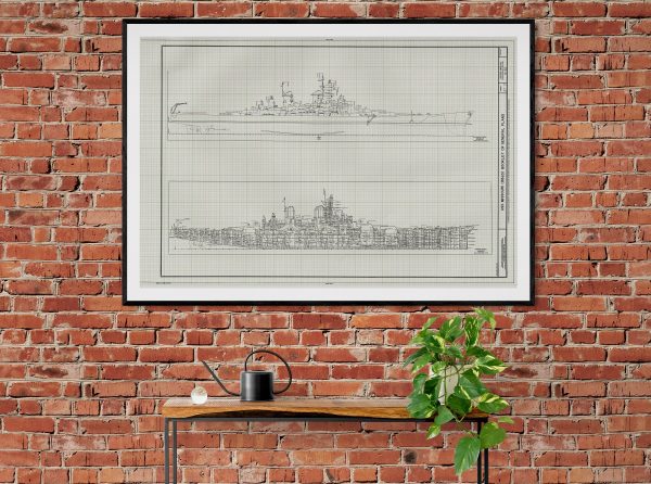 USS Missouri Blueprint - Navy Ship Blueprint, Ship Drawing, Battleship Blueprint, Old Ship Blueprint, Navy Ship Poster, Warship Blueprint