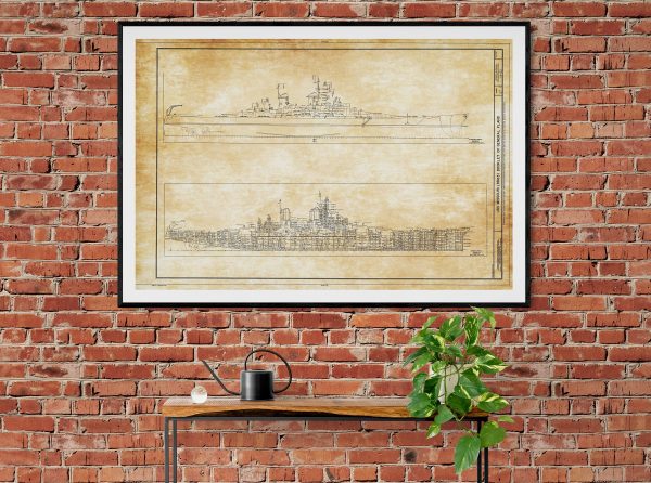 USS Missouri Blueprint - Navy Ship Blueprint, Ship Drawing, Battleship Blueprint, Old Ship Blueprint, Navy Ship Poster, Warship Blueprint