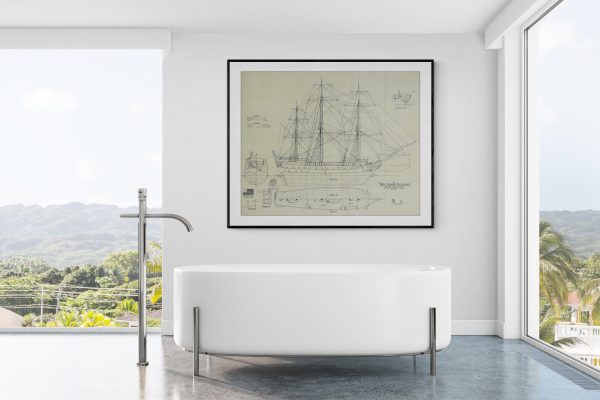 Bonne Homme Richard Sail Ship Blueprint 1765 - Ship Blueprint, Sail Ship Drawing, Boat Blueprint, Old Ship Blueprint, Sail Ship Poster