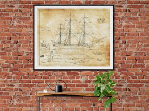 Bonne Homme Richard Sail Ship Blueprint 1765 – Ship Blueprint, Sail Ship Drawing, Boat Blueprint, Old Ship Blueprint, Sail Ship Poster