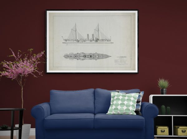 USS Marblehead Ship Blueprint 1892 - Ship Blueprint, Sail Ship Drawing, Boat Blueprint, Old Ship Blueprint, Sail Ship Poster, Navy Blueprint