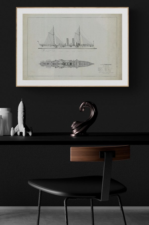 USS Marblehead Ship Blueprint 1892 - Ship Blueprint, Sail Ship Drawing, Boat Blueprint, Old Ship Blueprint, Sail Ship Poster, Navy Blueprint