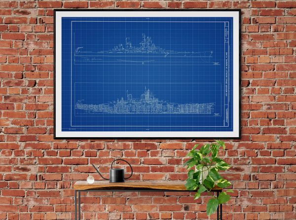 USS Missouri Blueprint - Navy Ship Blueprint, Ship Drawing, Battleship Blueprint, Old Ship Blueprint, Navy Ship Poster, Warship Blueprint