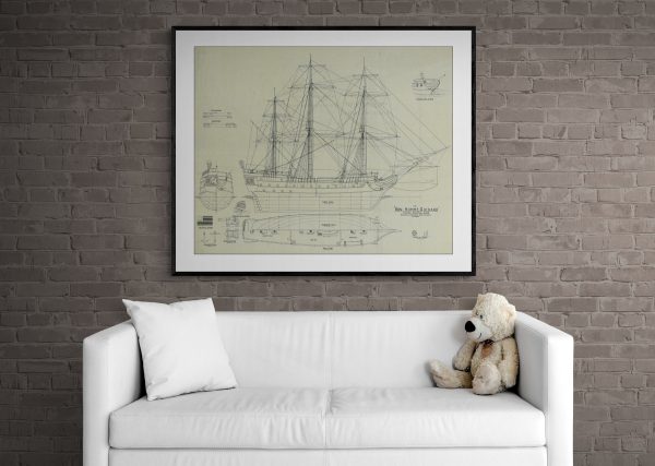 Bonne Homme Richard Sail Ship Blueprint 1765 - Ship Blueprint, Sail Ship Drawing, Boat Blueprint, Old Ship Blueprint, Sail Ship Poster