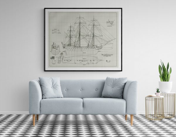 Bonne Homme Richard Sail Ship Blueprint 1765 - Ship Blueprint, Sail Ship Drawing, Boat Blueprint, Old Ship Blueprint, Sail Ship Poster