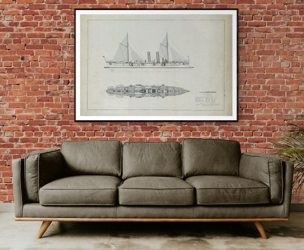 USS Marblehead Ship Blueprint 1892 - Ship Blueprint, Sail Ship Drawing, Boat Blueprint, Old Ship Blueprint, Sail Ship Poster, Navy Blueprint