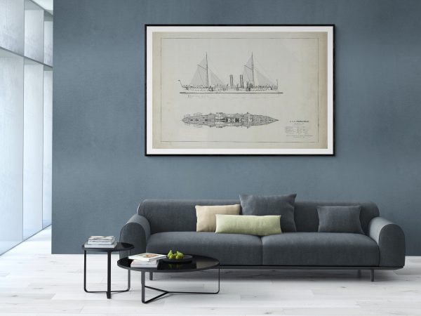 USS Marblehead Ship Blueprint 1892 - Ship Blueprint, Sail Ship Drawing, Boat Blueprint, Old Ship Blueprint, Sail Ship Poster, Navy Blueprint