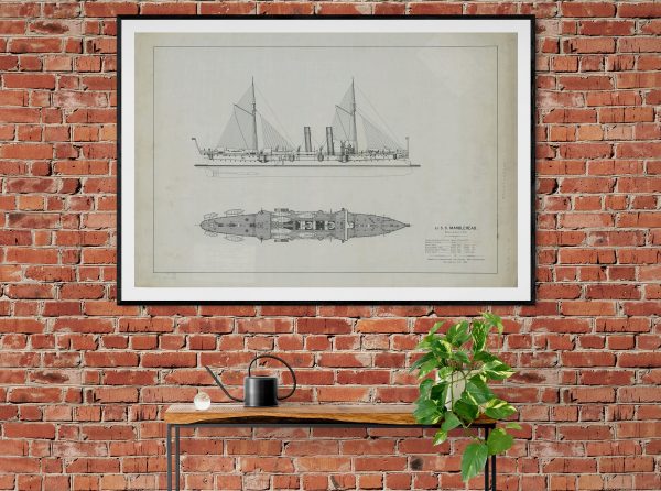 USS Marblehead Ship Blueprint 1892 - Ship Blueprint, Sail Ship Drawing, Boat Blueprint, Old Ship Blueprint, Sail Ship Poster, Navy Blueprint