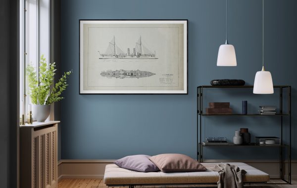 USS Marblehead Ship Blueprint 1892 - Ship Blueprint, Sail Ship Drawing, Boat Blueprint, Old Ship Blueprint, Sail Ship Poster, Navy Blueprint