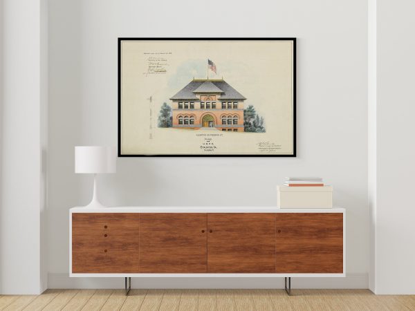 Staunton Virginia Post Office 1875 Blueprint - Old Post Office Blueprint, Post Office Drawing, Office Decor, Blueprint Decor