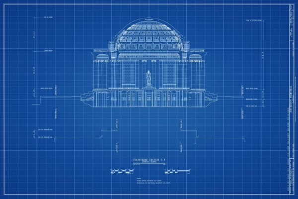 Jefferson Memorial Blueprint Drawing - West Potomac Park Blueprint, Jefferson Memorial Drawing, Home Décor, Wall Décor, Blueprint Decor