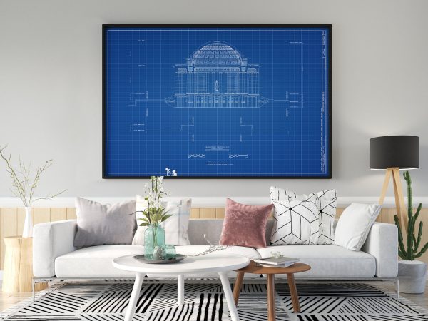 Jefferson Memorial Blueprint Drawing - West Potomac Park Blueprint, Jefferson Memorial Drawing, Home Décor, Wall Décor, Blueprint Decor