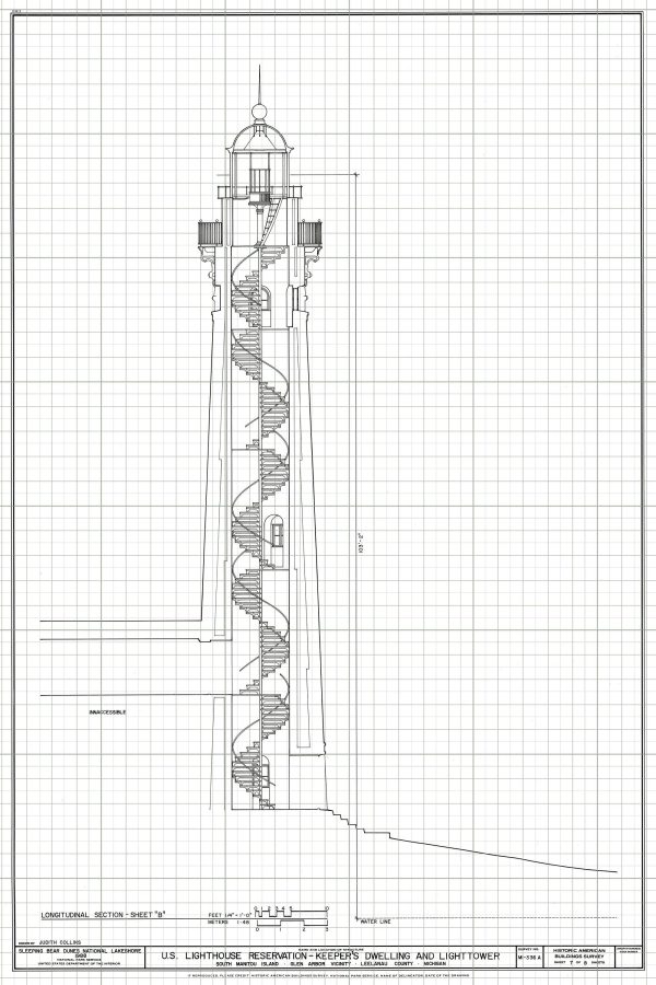 South Manitou Island Lighthouse Blueprint - Lighthouse Print, Maritime Poster, Beach House Decor, Lighthouse Poster, Glen Arbor Lighthouse