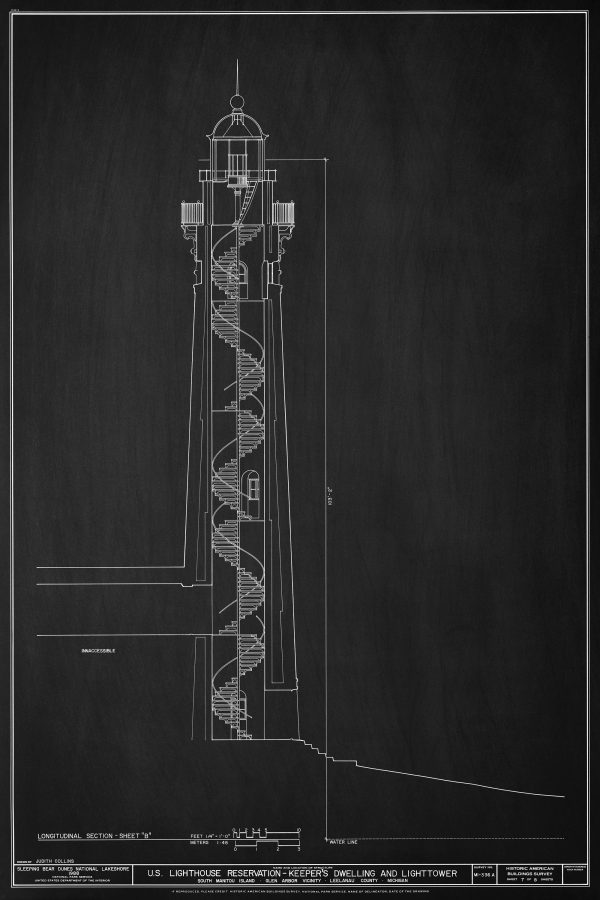 South Manitou Island Lighthouse Blueprint - Lighthouse Print, Maritime Poster, Beach House Decor, Lighthouse Poster, Glen Arbor Lighthouse