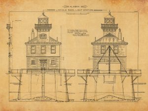 Lincoln Rock Light Station Blueprint – Lighthouse Print, Maritime Poster, Beach House Decor, Lighthouse Poster, Alaska Lighthouse