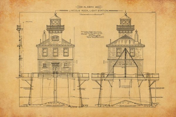 Lincoln Rock Light Station Blueprint - Lighthouse Print, Maritime Poster, Beach House Decor, Lighthouse Poster, Alaska Lighthouse