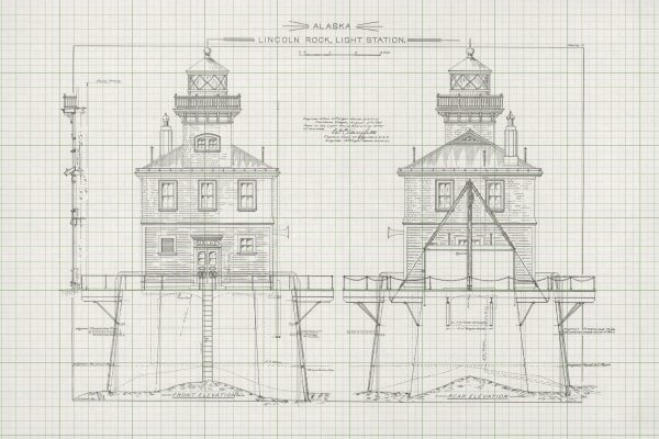 Lincoln Rock Light Station Blueprint - Lighthouse Print, Maritime Poster, Beach House Decor, Lighthouse Poster, Alaska Lighthouse