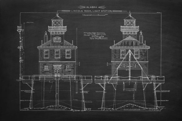 Lincoln Rock Light Station Blueprint - Lighthouse Print, Maritime Poster, Beach House Decor, Lighthouse Poster, Alaska Lighthouse