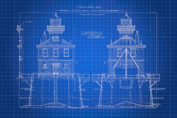 Lincoln Rock Light Station Blueprint - Lighthouse Print, Maritime Poster, Beach House Decor, Lighthouse Poster, Alaska Lighthouse