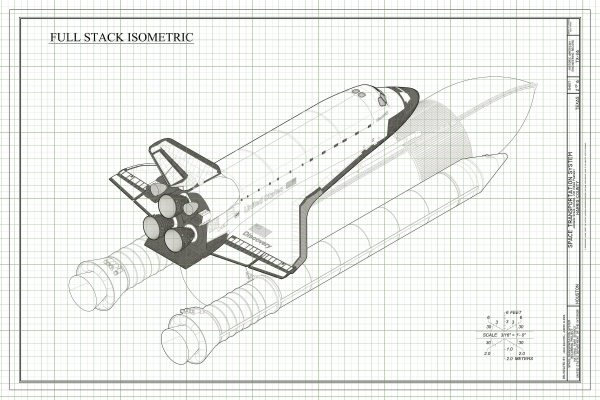 Space Shuttle Blueprint Drawing Poster- Discovery Shuttle Isometric Drawing, Astronaut Poster, NASA Space Shuttle, Space Exploration