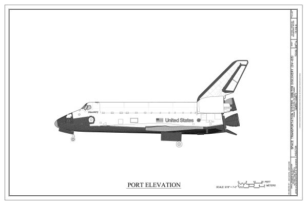 Space Shuttle Discovery Port Elevation Blueprint Poster- Discovery Shuttle Elevation Drawing, Astronaut Poster, NASA Space Shuttle Poster