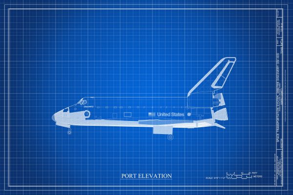 Space Shuttle Discovery Port Elevation Blueprint Poster- Discovery Shuttle Elevation Drawing, Astronaut Poster, NASA Space Shuttle Poster