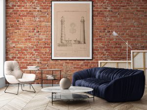 Sand Island Lighthouse Blueprint Drawing – Alabama Lighthouse, Lighthouse Print, Maritime Poster, Beach House Decor, Lighthouse Poster