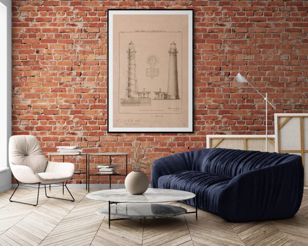 Sand Island Lighthouse Blueprint Drawing - Alabama Lighthouse, Lighthouse Print, Maritime Poster, Beach House Decor, Lighthouse Poster