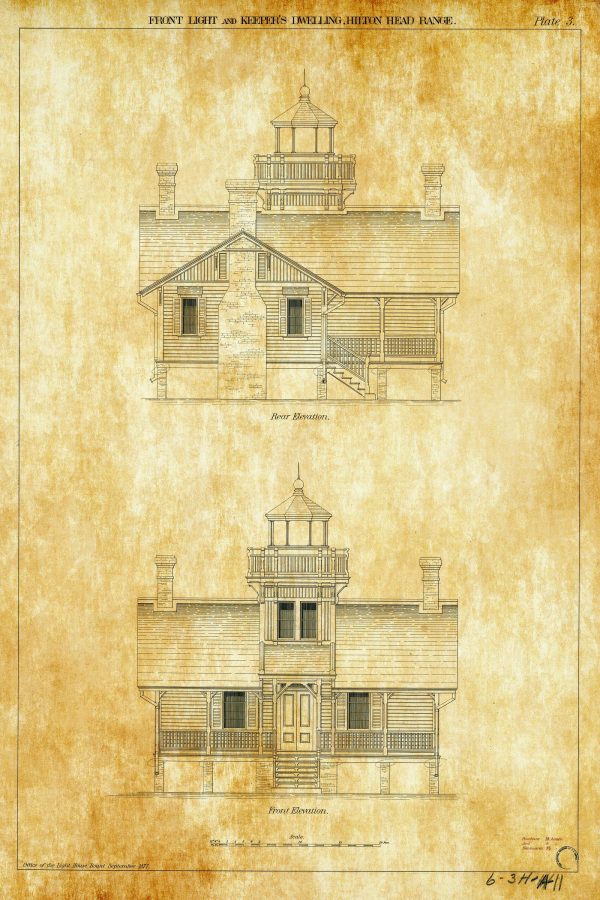 Hilton Head Lighthouse Keeper's Dwelling Blueprint - South Carolina Lighthouse, Maritime Poster, Beach House Décor, Lighthouse Poster