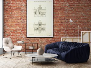 Hilton Head Lighthouse Keeper’s Dwelling Blueprint – South Carolina Lighthouse, Maritime Poster, Beach House Décor, Lighthouse Poster