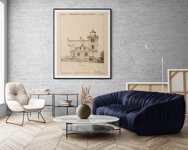 East Brother Island Lighthouse Elevation Drawing - California Lighthouse, Lighthouse Print, Beach House Décor, Point San Pablo Lighthouse