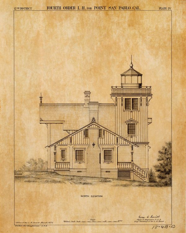 East Brother Island Lighthouse Elevation Drawing - California Lighthouse, Lighthouse Print, Beach House Décor, Point San Pablo Lighthouse