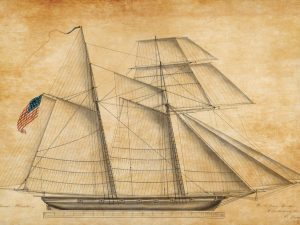 US Schooner Alligator Drawing Blueprint – Ship Blueprint, Ship Drawing, Battleship Blueprint, Old Ship Blueprint Poster, Warship Blueprint