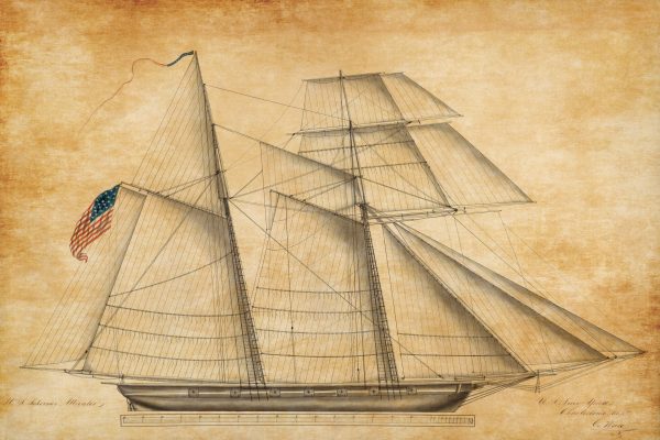 US Schooner Alligator Drawing Blueprint - Ship Blueprint, Ship Drawing, Battleship Blueprint, Old Ship Blueprint Poster, Warship Blueprint