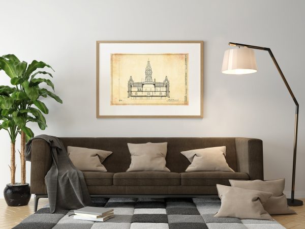 Livingston County Courthouse Blueprint Drawing - Court Blueprint, Illinois Courthouse Drawing, Law Firm Décor, Blueprint Decor, Lawyer Gift