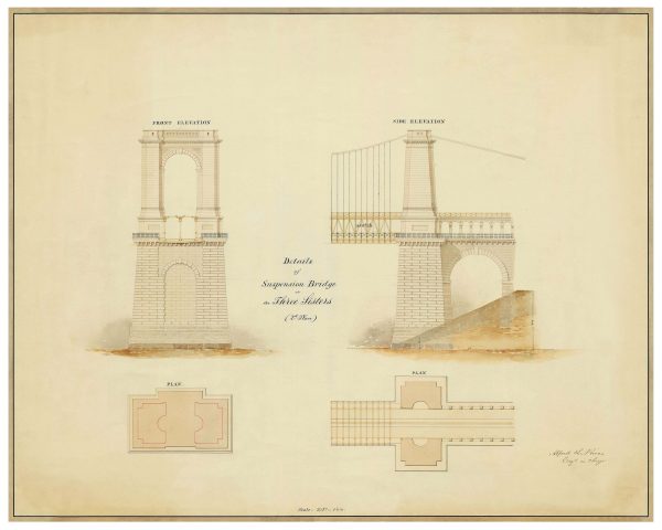 Three Sisters Suspension Bridge Detail Drawing - Poster, Drawing, Bridge Drawing, Bridge Blueprint, Engineer Gift, Potomac River Bridge