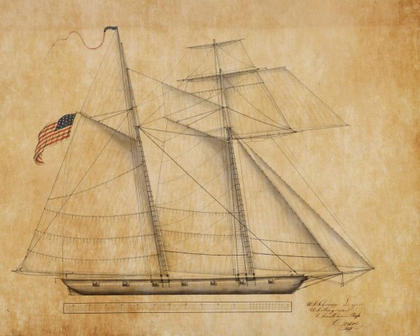 US Schooner Lynx Drawing Blueprint - Ship Blueprint, Ship Drawing, Battleship Blueprint, Old Ship Blueprint Poster, Warship Blueprint