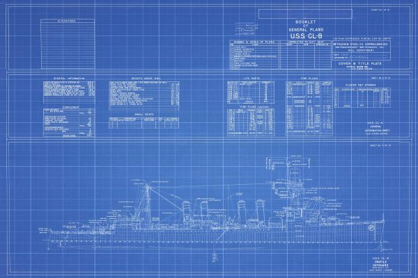 USS Detroit (CL-8) Blueprint Drawing - Navy Ship Blueprint, Battleship Blueprint, Old Ship Blueprint, Navy Ship Poster, Warship Blueprint